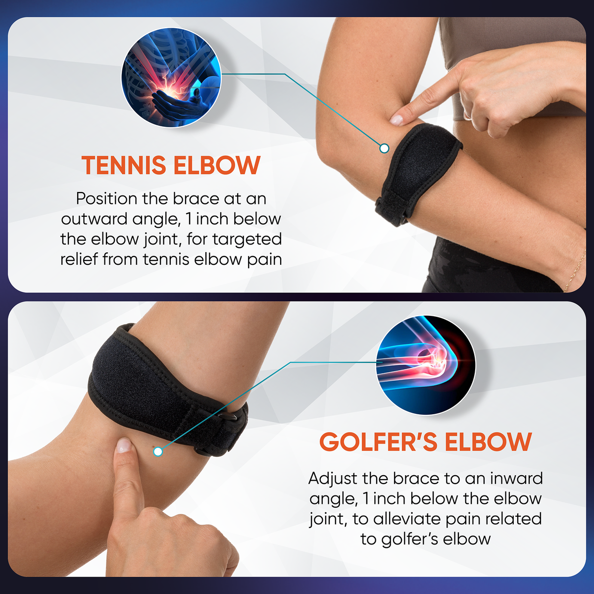 Tennis & Golfer's 2-Pack Elbow Braces - Support Strap for Tendonitis Pain Relief