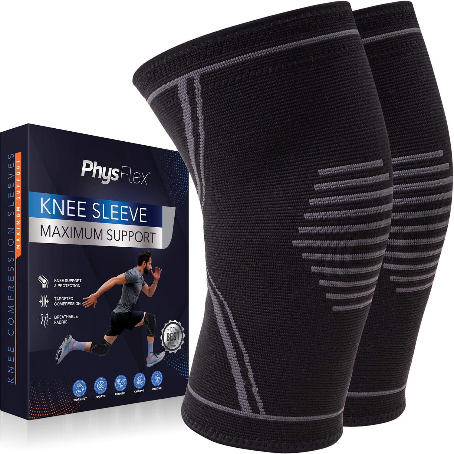 Stuffygreenus 2 Pack Knee Brace, Knee Support Brace Compression Long Full  Leg Sleeve Arthritis Running Gym Sport 
