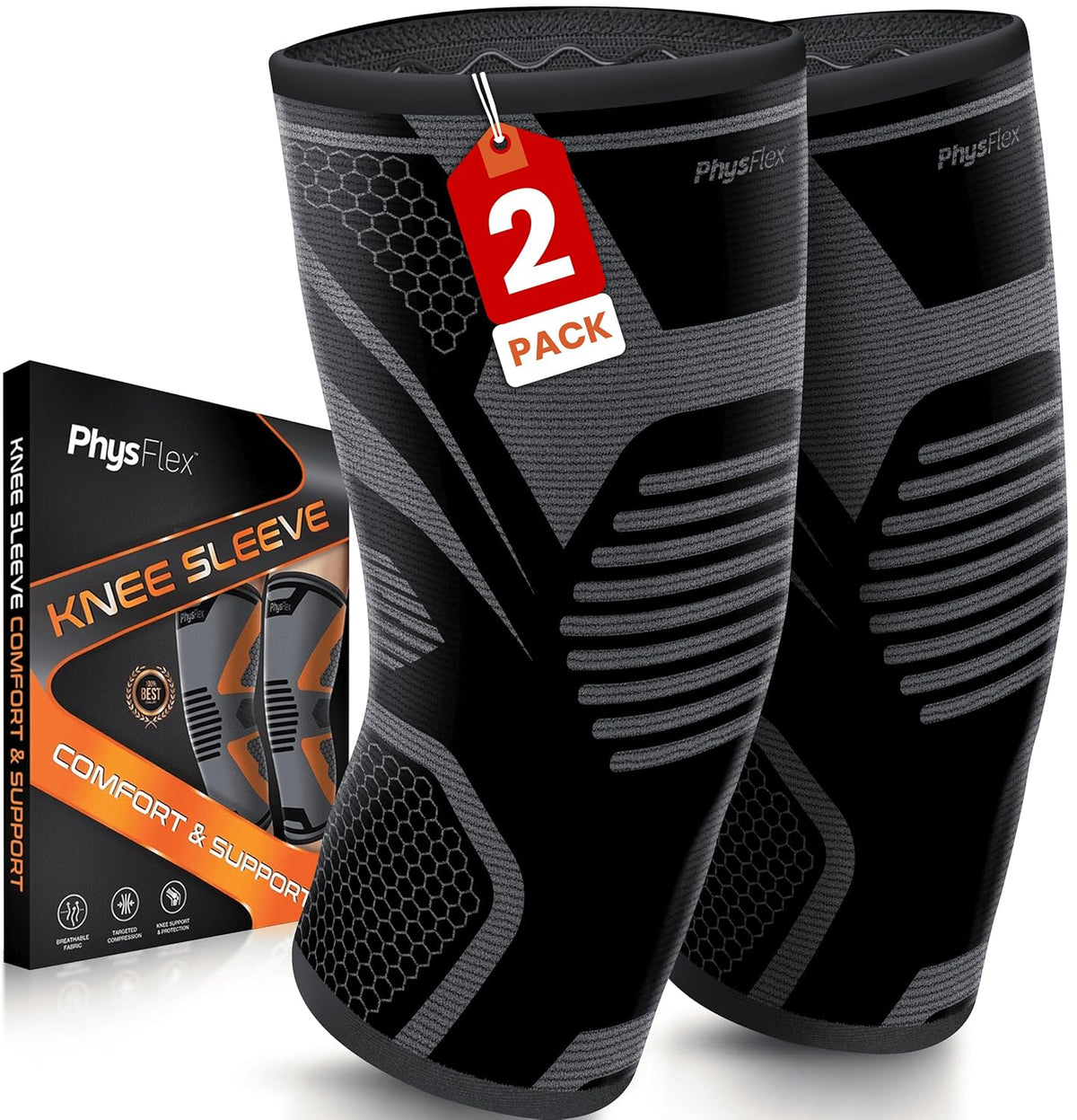2 Pack Knee Compression Sleeves for Men and Women - Pain Relief, Meniscus Tear, ACL, Arthritis