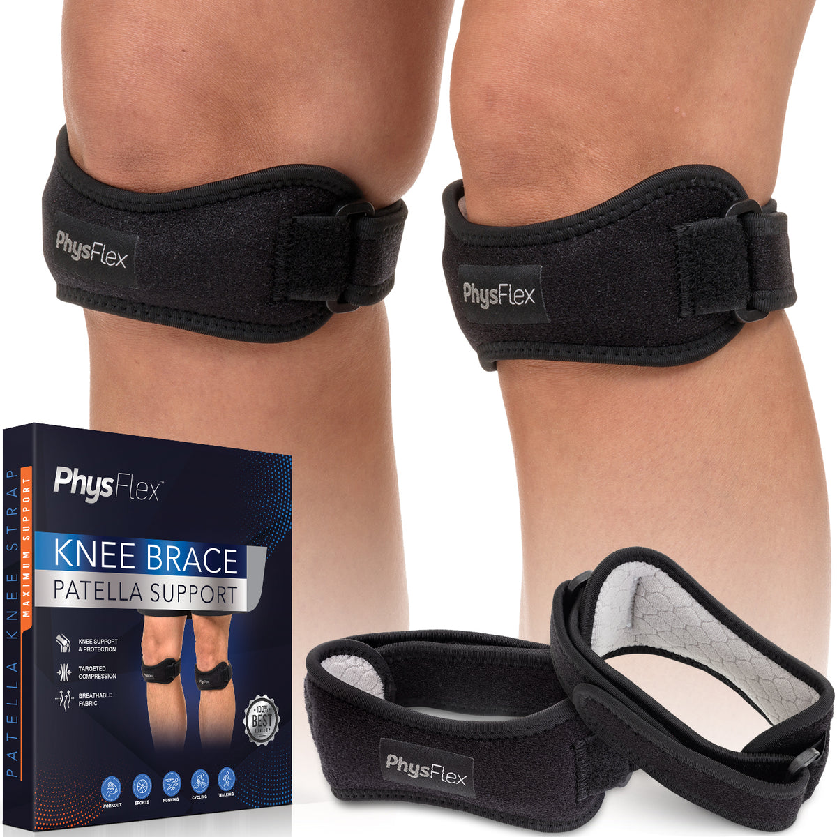 Patella Knee Brace - Knee Support and Pain Relief - Adjustable Strap